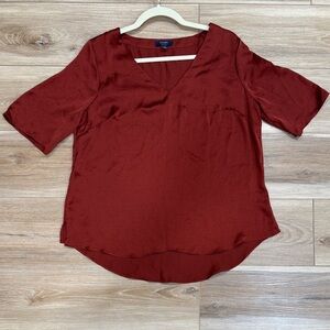 Kaari Blue Women's V-Neck Blouse in Rich Burgundy